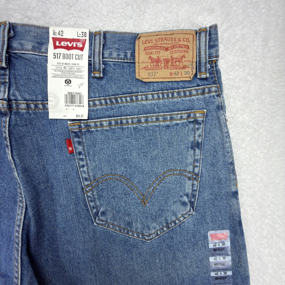 Levis 517 Boot Cut Denim Jeans Mens 42x30 Blue NWT